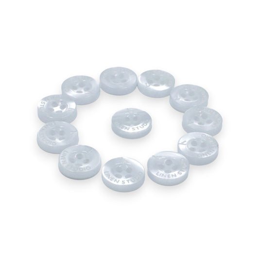 Round Rim 4 Hole White Linen Studio Engraved Premium Shirt Buttons