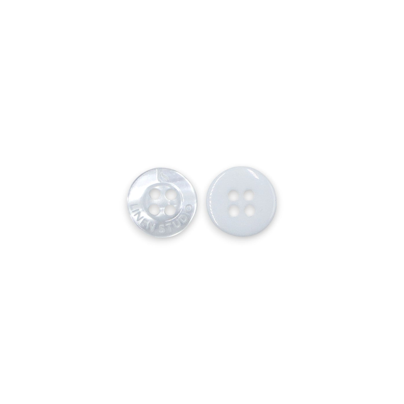 Round Rim 4 Hole White Linen Studio Engraved Premium Shirt Buttons