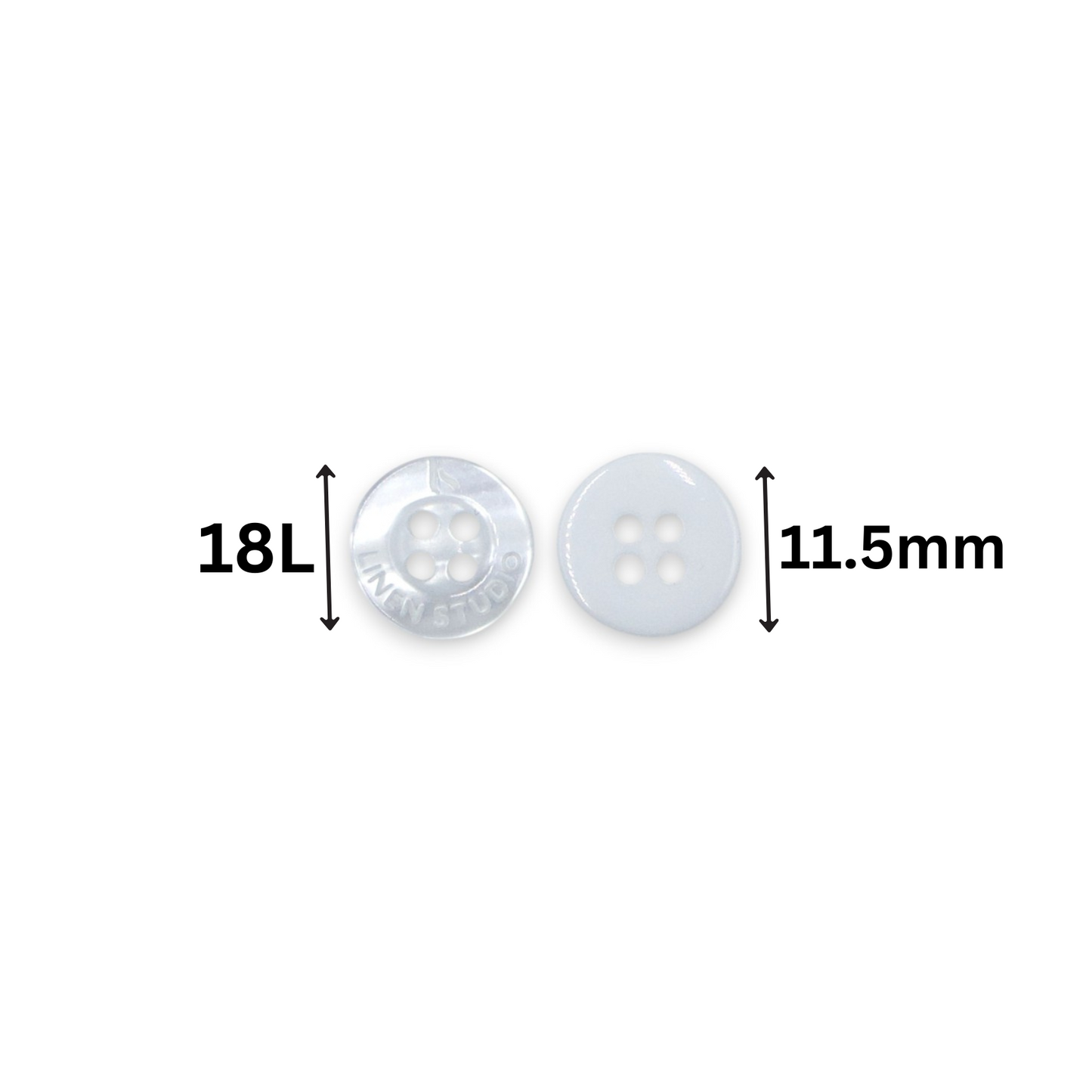 Round Rim 4 Hole White Linen Studio Engraved Premium Shirt Buttons