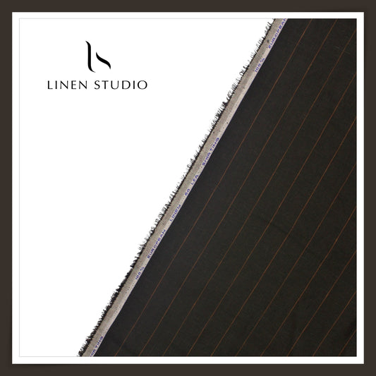 60 Lea Pure European Linen Shirting - Black Umber Stripes (NEW)