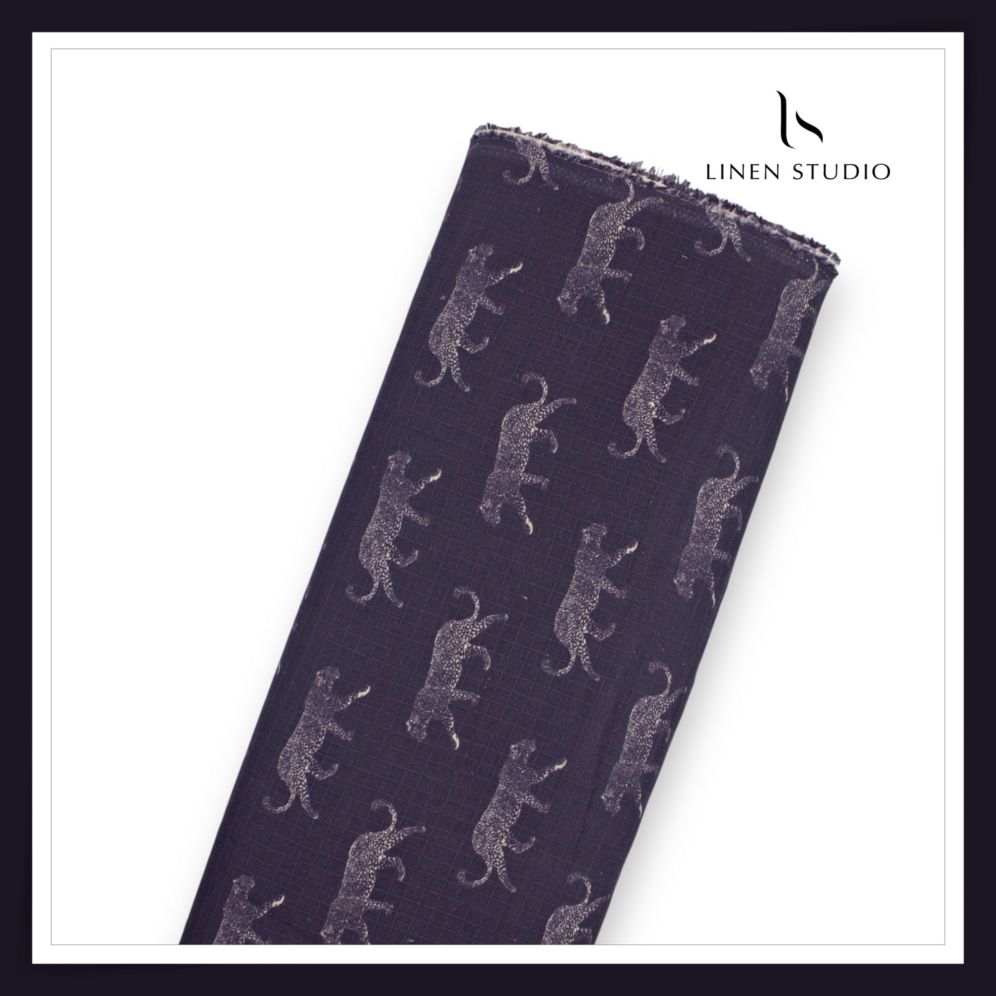 100% Pure Linen Digitally Printed by LINEN STUDIO - Textured Dobby Purple Panther (NEW) (ZOOM IN)