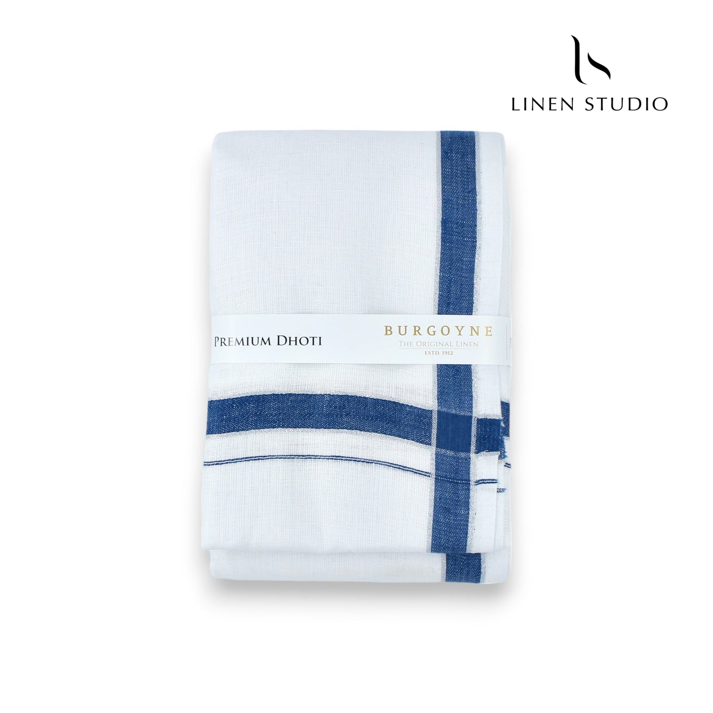 Denim Blue Border - Pure Linen Dhoti By Burgoyne - Linen Studio