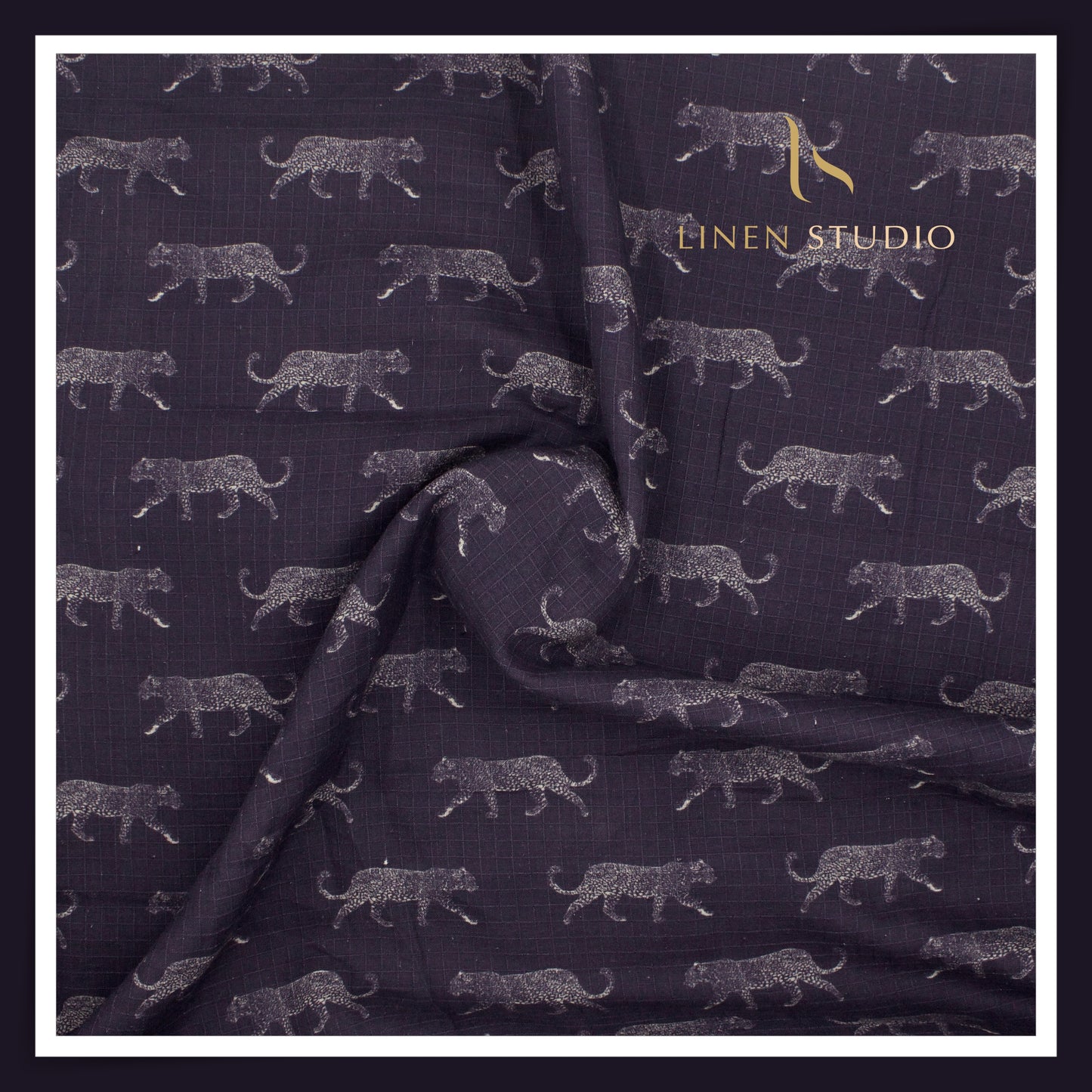 100% Pure Linen Digitally Printed by LINEN STUDIO - Textured Dobby Purple Panther (NEW) (ZOOM IN)