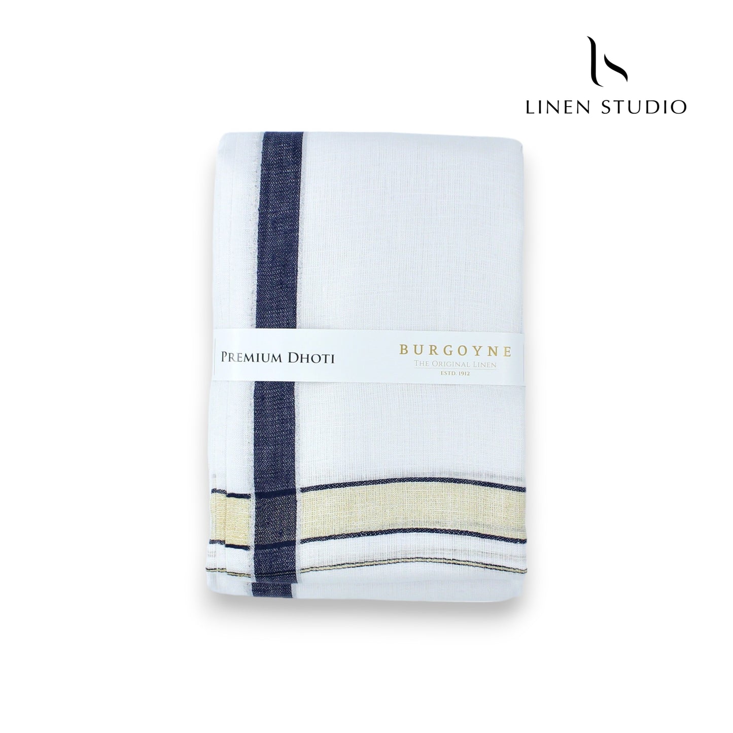 Black Gold Zari Border - Pure Linen Dhoti By Burgoyne - Linen Studio
