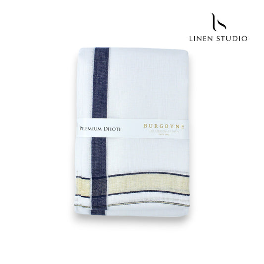 Black Gold Zari Border - Pure Linen Dhoti By Burgoyne - Linen Studio