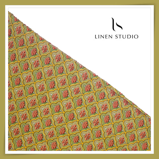 100% Pure Linen Digitally Printed by LINEN STUDIO - Textured Dobby Teer (NEW) (ZOOM IN)