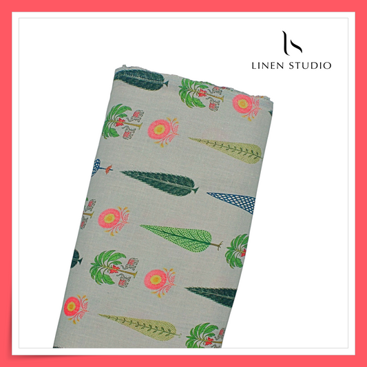 100% Pure Linen Digitally Printed by LINEN STUDIO - Tropical Elephant (NEW) (Exclusive)