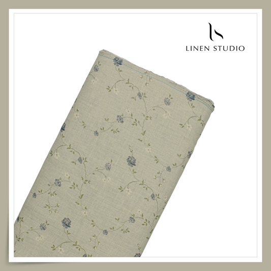 100% Pure Linen Digitally Printed by LINEN STUDIO - Mint Green Floral (NEW) (Exclusive)