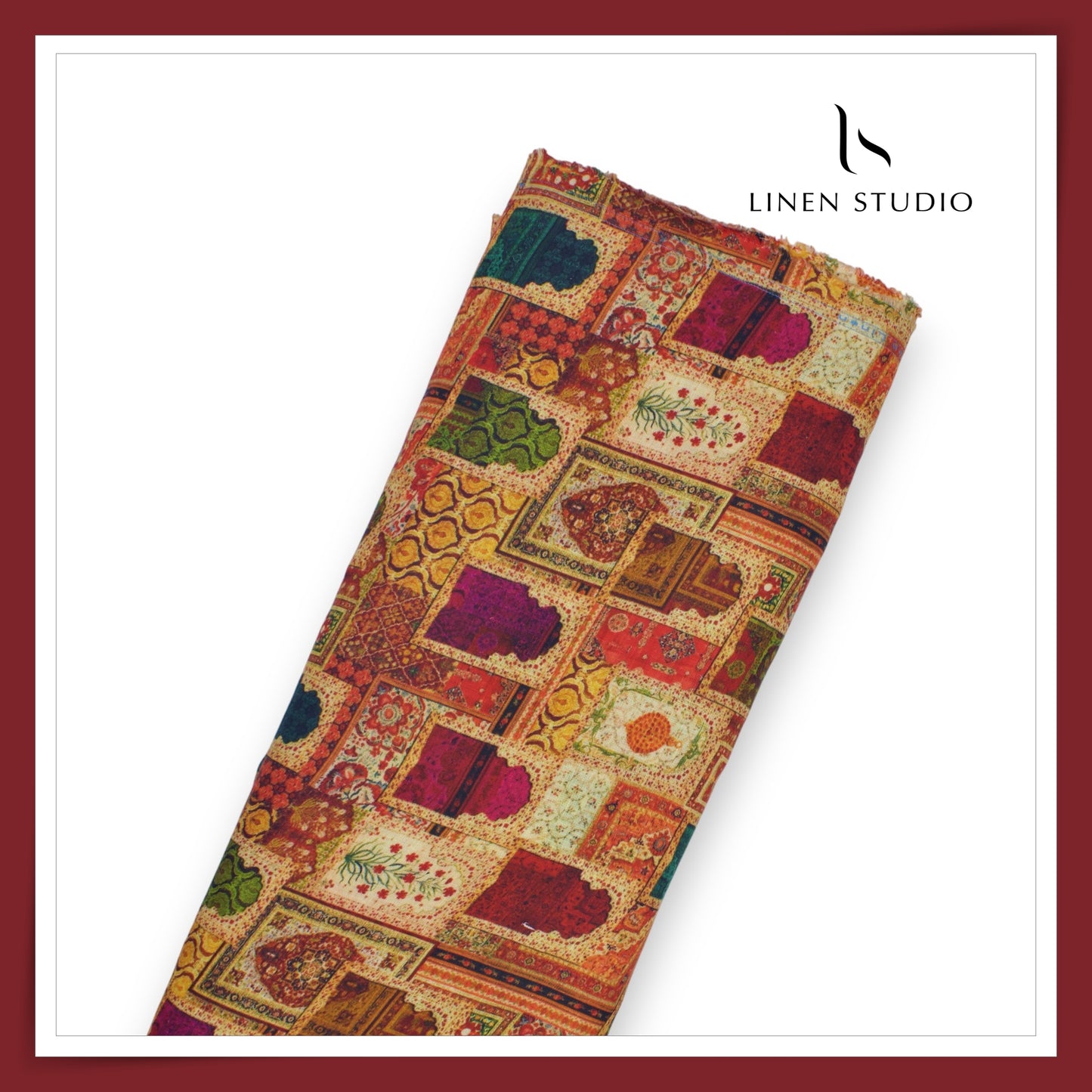 100% Pure Linen Digitally Printed by LINEN STUDIO - Khidki (NEW) (ZOOM IN)