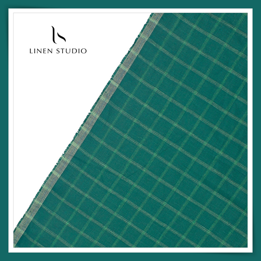 Linen Club 60 Lea Pure Linen Shirting W/O SEL - Sea Green Checks (45% SALE) (NEW)