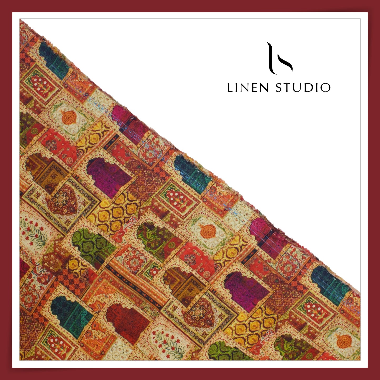 100% Pure Linen Digitally Printed by LINEN STUDIO - Khidki (NEW) (ZOOM IN)
