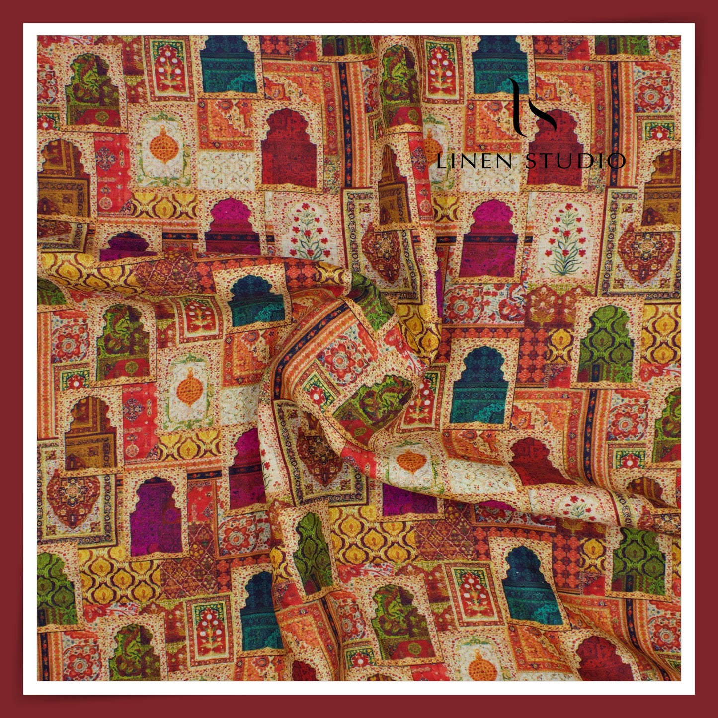 100% Pure Linen Digitally Printed by LINEN STUDIO - Khidki (NEW) (ZOOM IN)