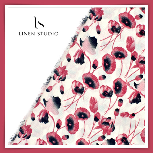 Cotton Blended Digital Printed Textured Shirting - Deep Rose (50% SALE)