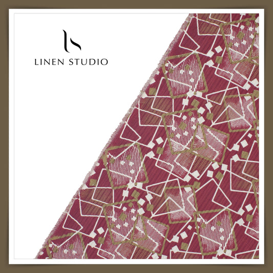 Cotton Blended Digital Printed Textured Shirting - Pinkish Red (50% SALE)