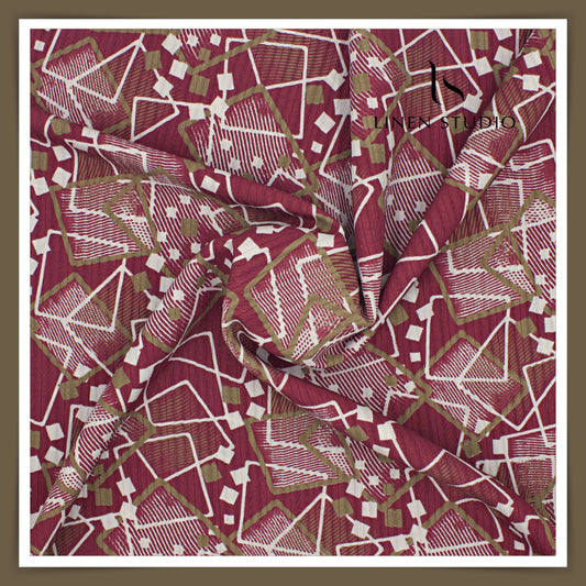 Cotton Blended Digital Printed Textured Shirting - Pinkish Red (50% SALE)