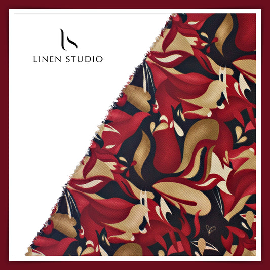 Cotton Blended Digital Printed Textured Shirting - Merlot Red (50% SALE)