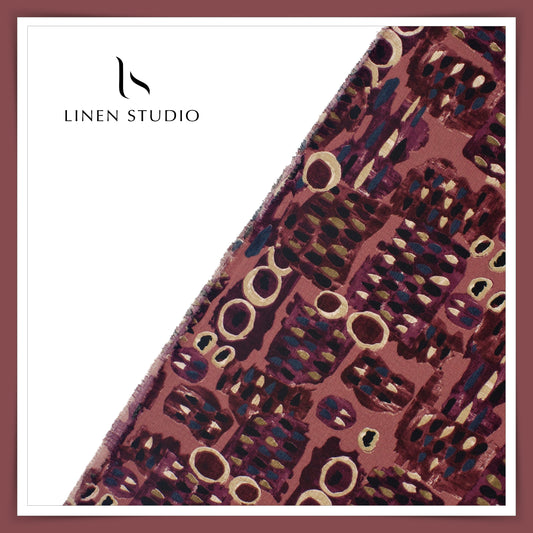 Cotton Blended Digital Printed Textured Shirting - Dark Mauve (50% SALE)