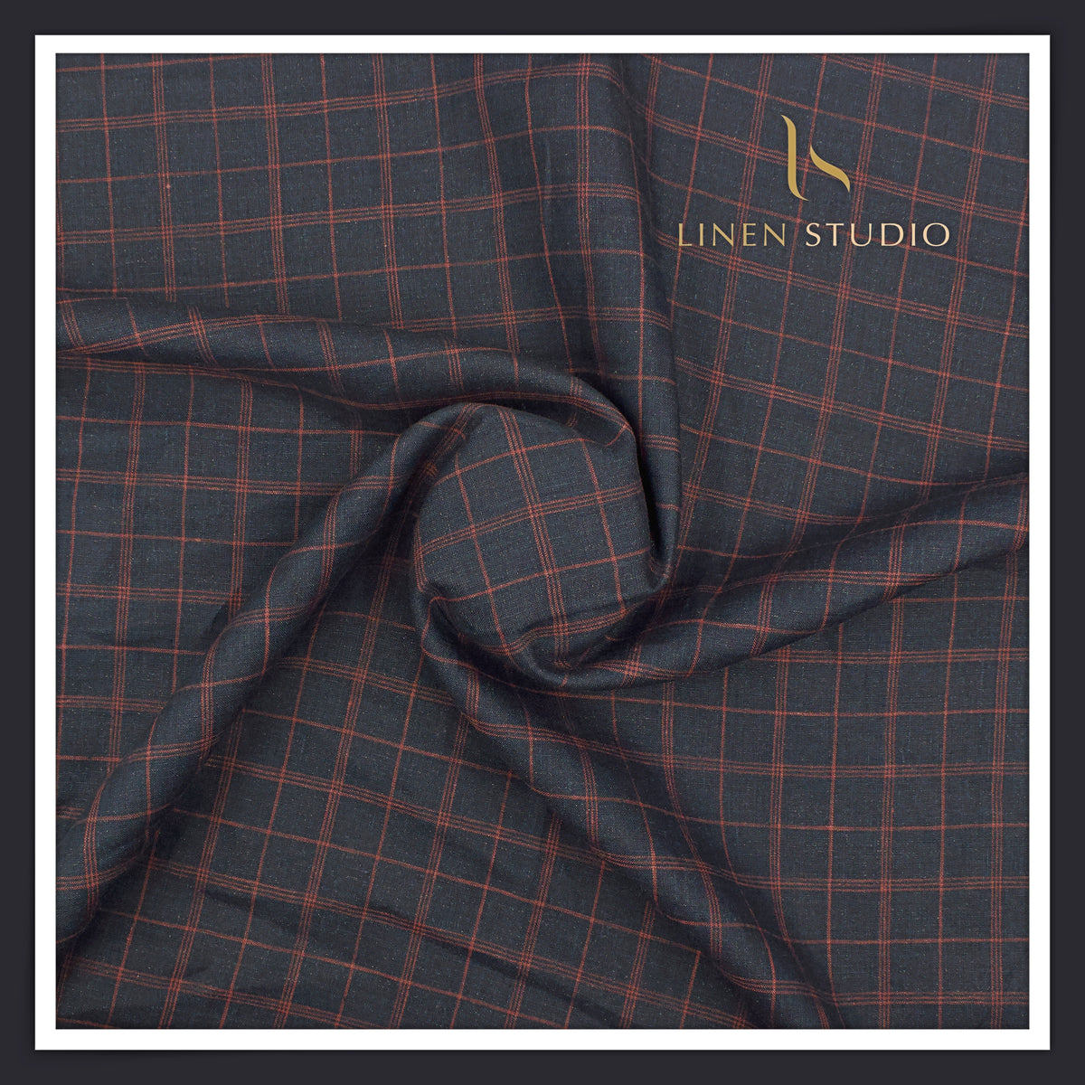 Linen Club 60 Lea Pure Linen Shirting W/O SEL - Gun Metal Blue Checks (30% SALE) (NEW)