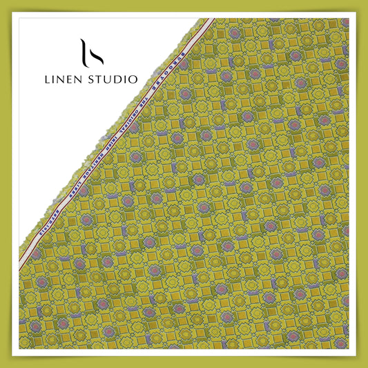 Burgoyne Pure Linen Digital Print - Apple Green (60% SALE) (Last Pc)