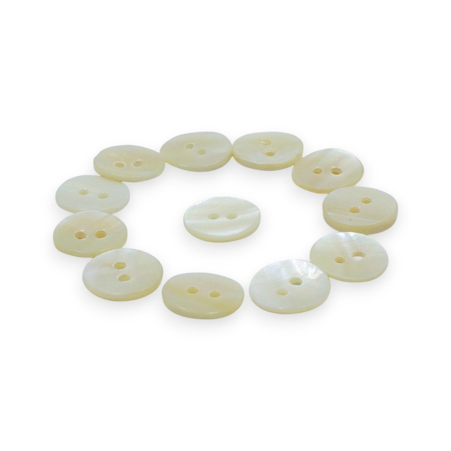 Round Rimless 2 Hole Mother Of Pearl Fancy Shirt Buttons With Cream Undertone
