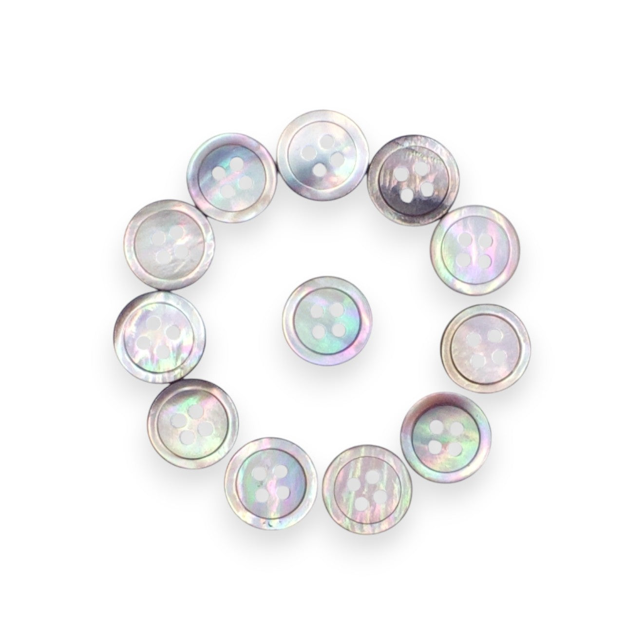 Round Rim 4 Hole Mother Of Pearl Fancy Shirt Buttons With Grey Undertone
