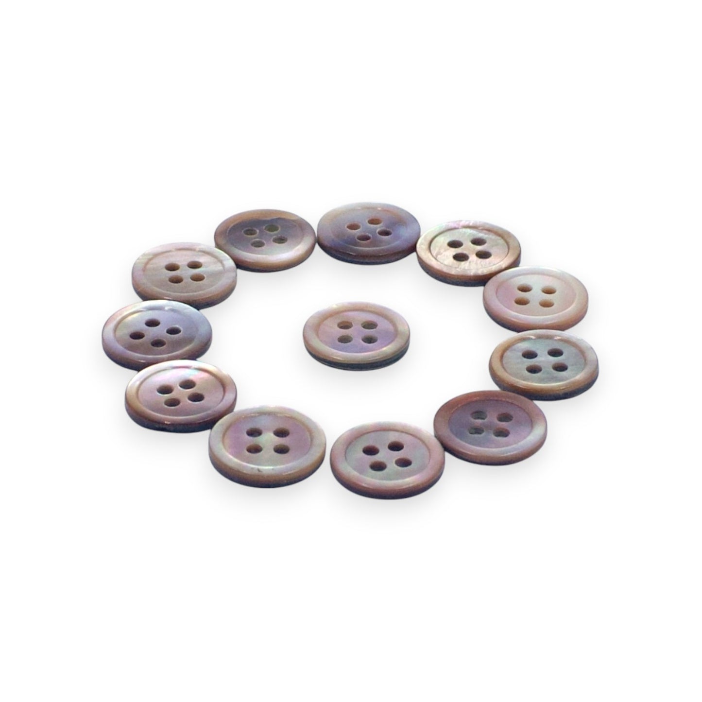 Round Rim 4 Hole Mother Of Pearl Fancy Shirt Buttons With Grey Undertone