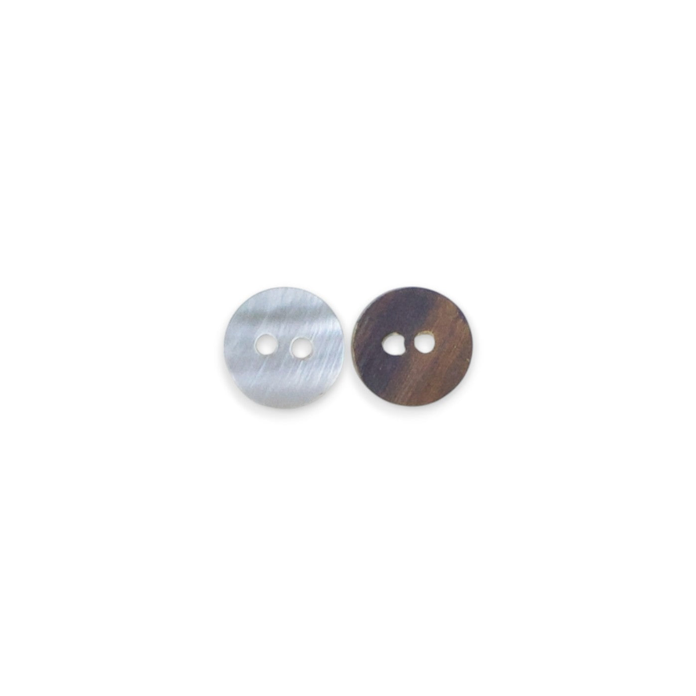 Round Rimless 2 Hole Mother Of Pearl Fancy Shirt Buttons With Brown Undertone