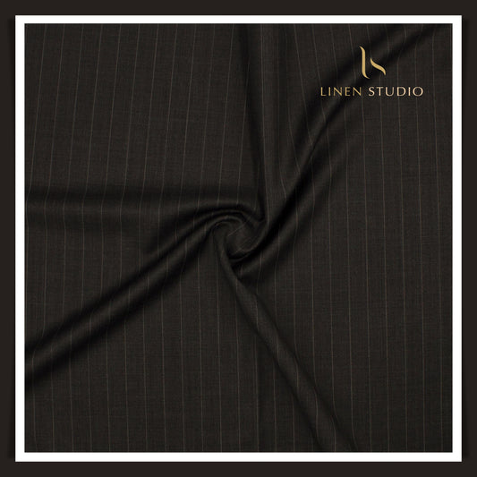 1.00 MTR SUITING END BIT Super 150's Australian Merino Wool by Vercelli - English Grey White Stripes (FLAT RATE)