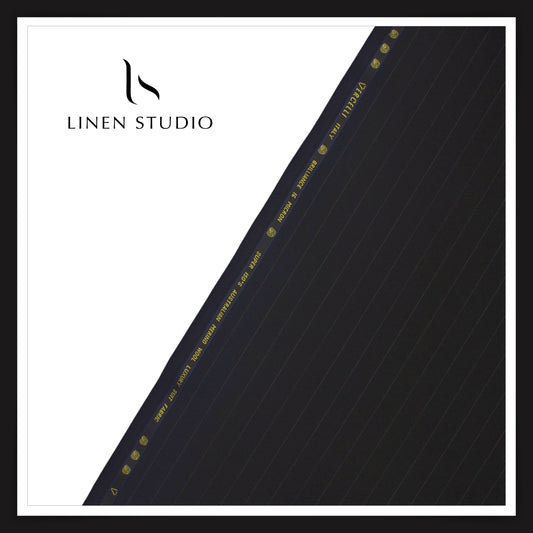 Super 150's Australian Merino Wool by Vercelli - Black with Classic Stripes (NEW)