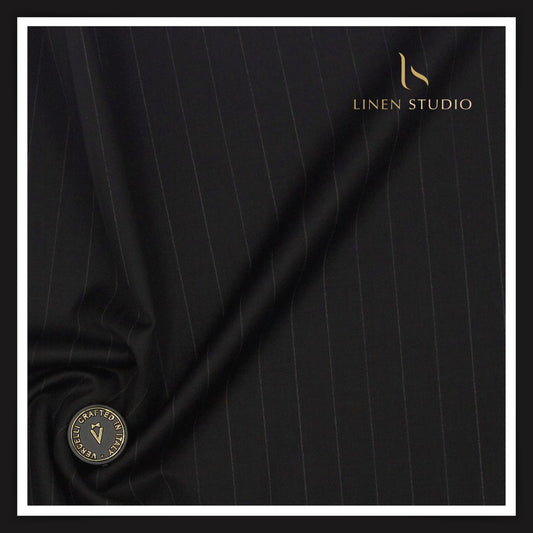 Super 150's Australian Merino Wool by Vercelli - Black with Classic Stripes (NEW)