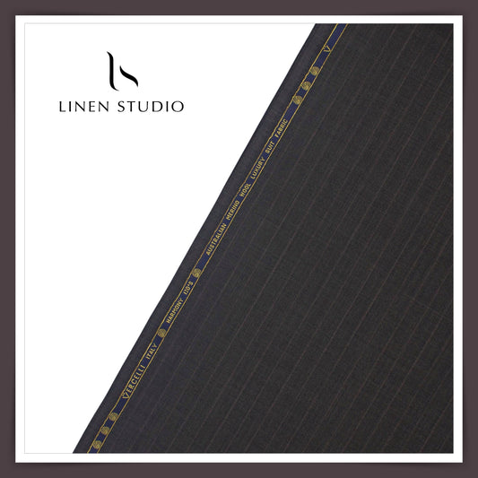 130's Australian Merino Wool by Vercelli - Dark Grey Stripes (NEW) (Last few mtrs)