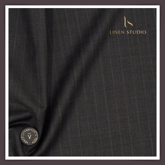 130's Australian Merino Wool by Vercelli - Dark Grey Stripes (NEW) (Last few mtrs)