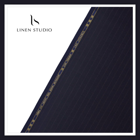 130's Australian Merino Wool by Vercelli - Denim Blue Stripes (NEW)