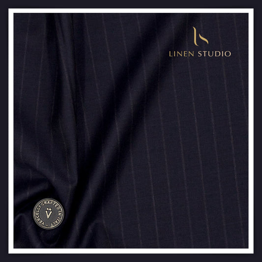 130's Australian Merino Wool by Vercelli - Denim Blue Stripes (NEW)