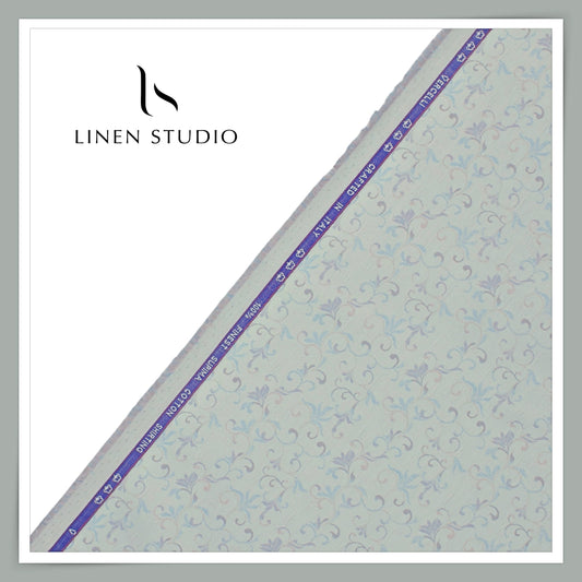 100% Finest Supima Cotton Jacquard Shirting by Vercelli Italy - Powder Blue (Fastest Selling)