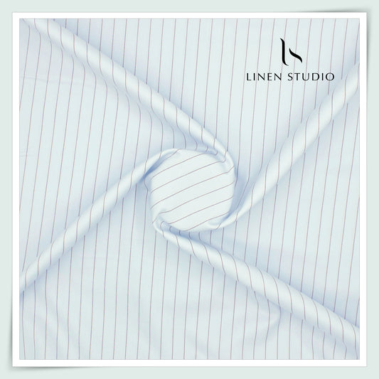 2/100's Finest Supima Cotton by Vercelli - Sky Blue Stripes (Last Few Mtrs)