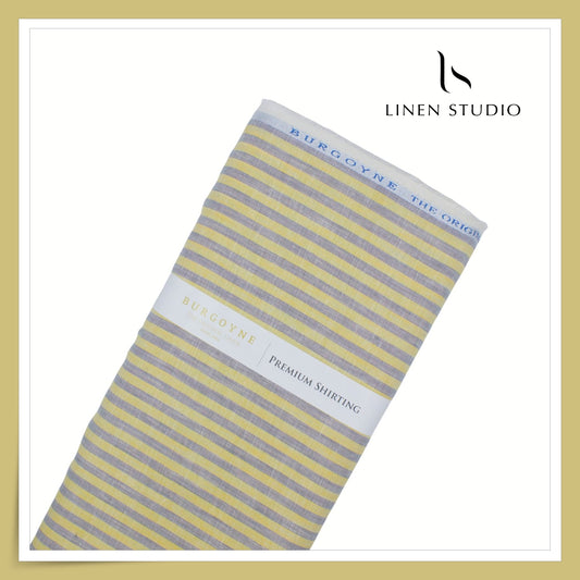 Burgoyne 60 Lea Pure Linen Shirting - Grey & Yellow Stripes (NEW)