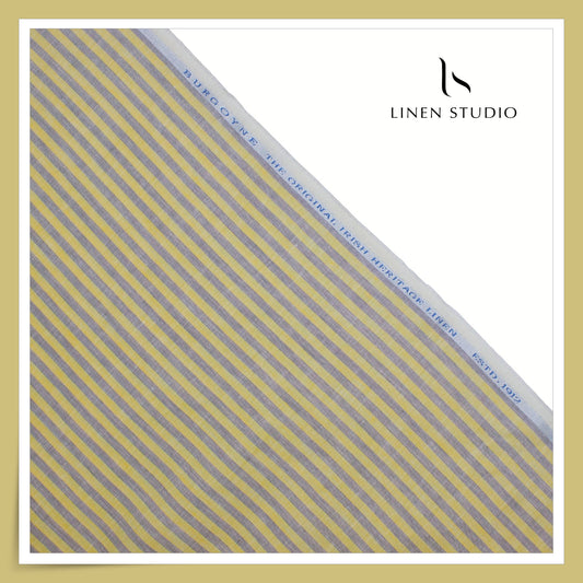 Burgoyne 60 Lea Pure Linen Shirting - Grey & Yellow Stripes (NEW)