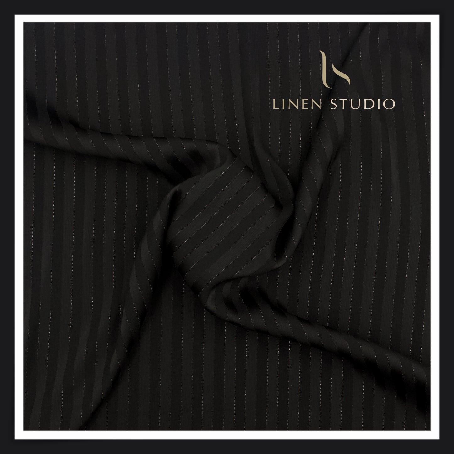 Wrinkle Free Lightweight Polynosic Shirting - Black Stripes with Mild Silver Zari (NEW)