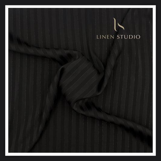 Wrinkle Free Lightweight Polynosic Shirting - Black Stripes with Mild Silver Zari (NEW)