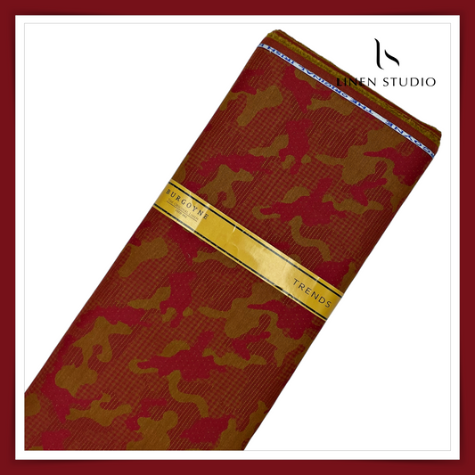 Burgoyne Linen Cotton Jacquard Shirting - Golden Red (60% SALE)