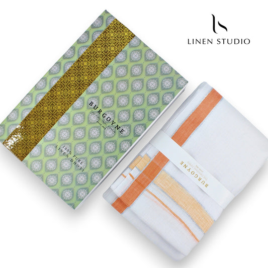 Orange Border - Pure Linen Dhoti by Burgoyne - Linen Studio