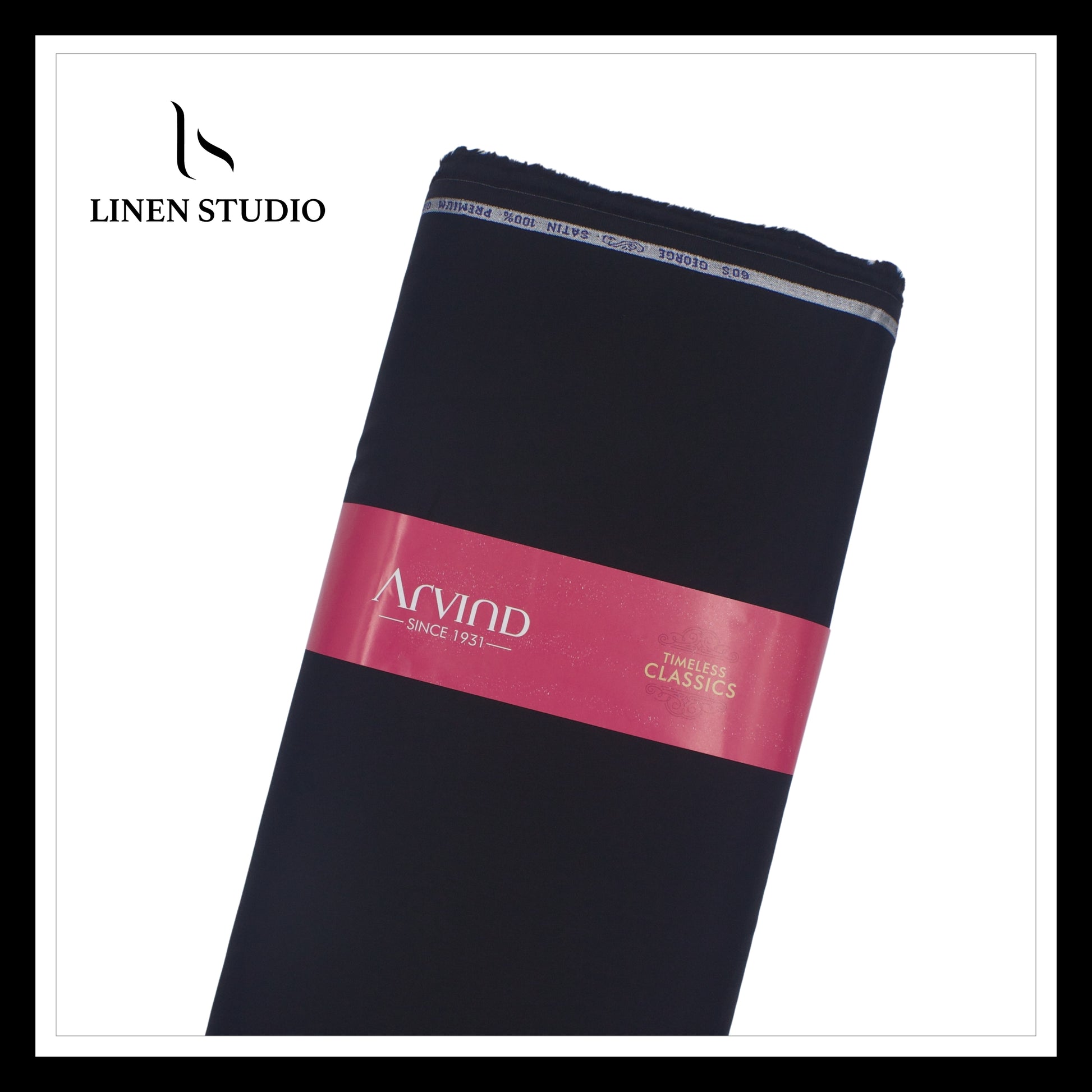 Arvind Jet Black 60's Satin - 100% Premium Cotton Shirting - Linen Studio