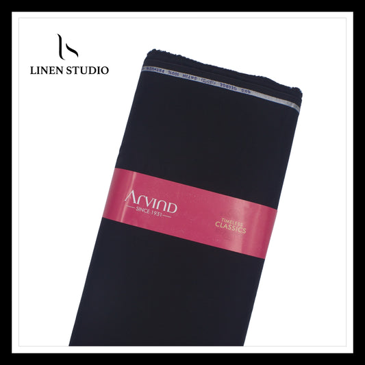 Arvind Jet Black 60's Satin - 100% Premium Cotton Shirting - Linen Studio