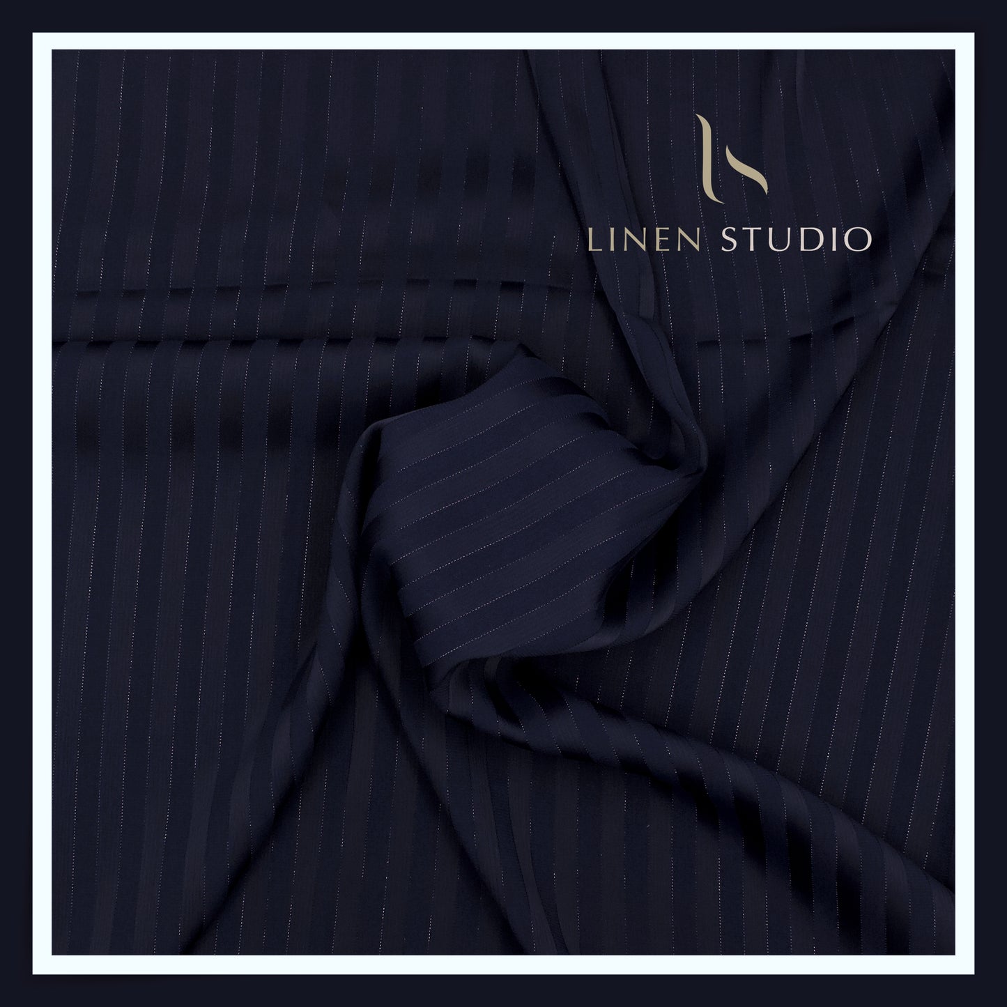 Wrinkle Free Lightweight Polynosic Shirting - Dark Blue Stripes with Mild Silver Zari (NEW)