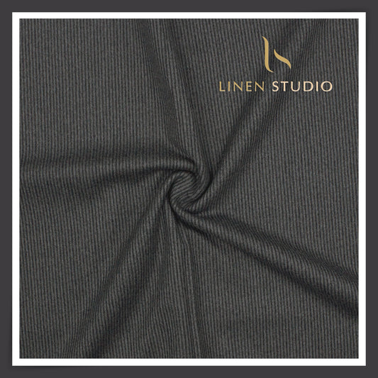 1.00 MTR SUITING END BIT - 100% PURE FLANNEL 130'S WOOL BY VERCELLI - (GREY WITH BLACK THIN STRIPES) (FLAT RATE)