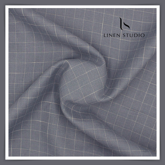 60 Lea European Linen Shirting - Metal Grey Checks