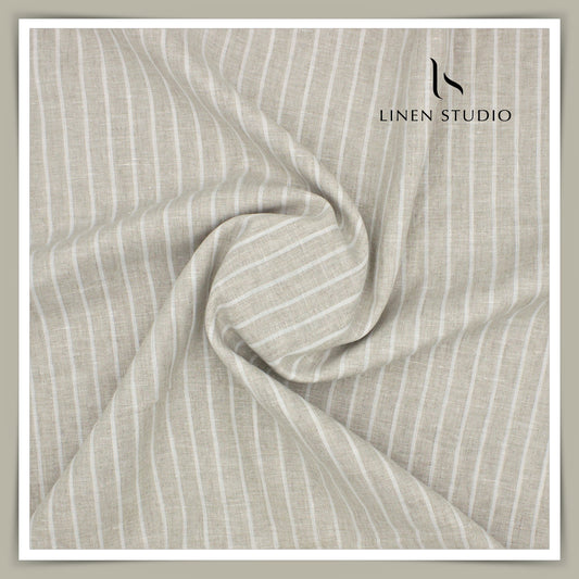 60 Lea European Linen Shirting - Natural White Stripes