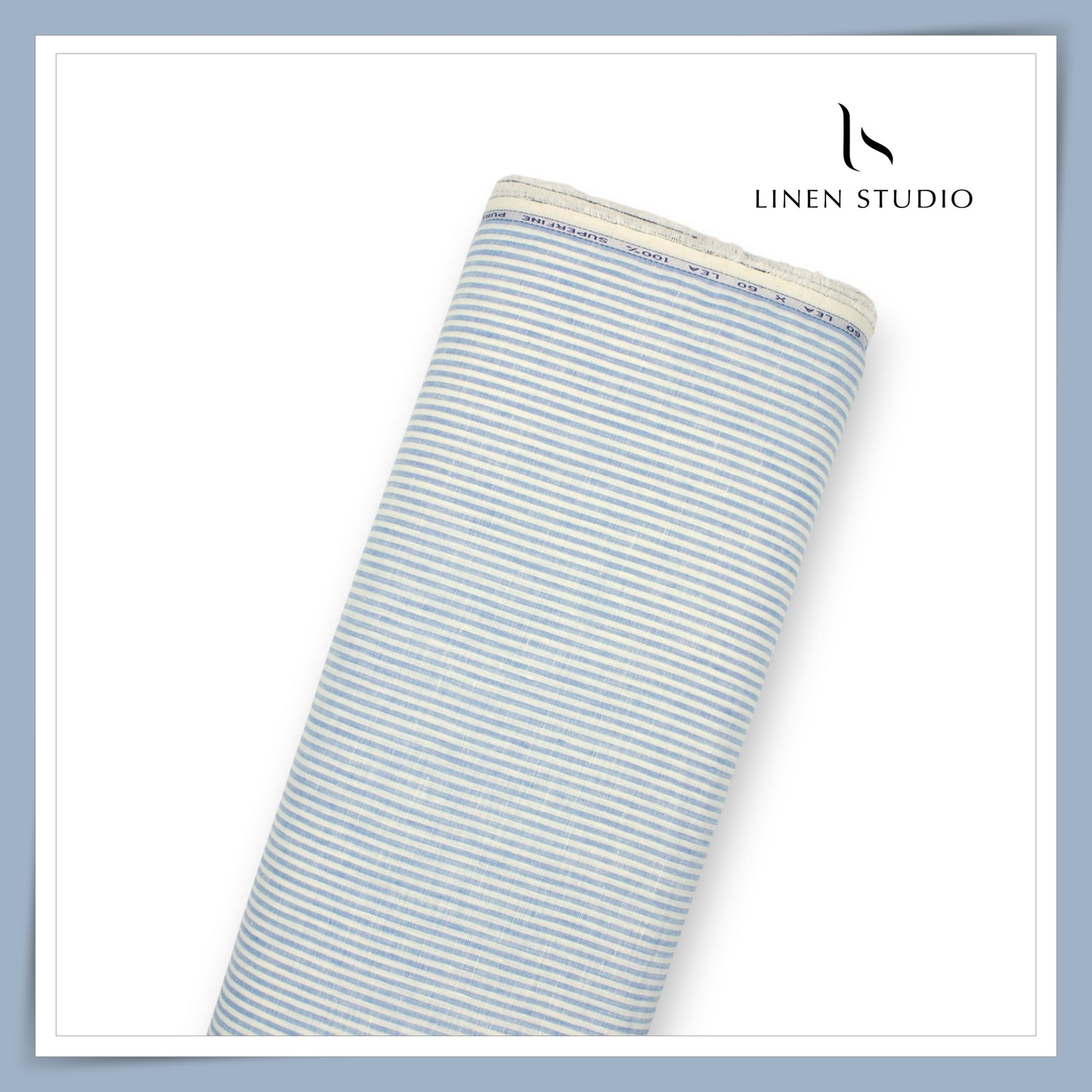 60 Lea Pure European Linen Shirting - Off White & Blue Sober Stripes (NEW) (Limited Stock)