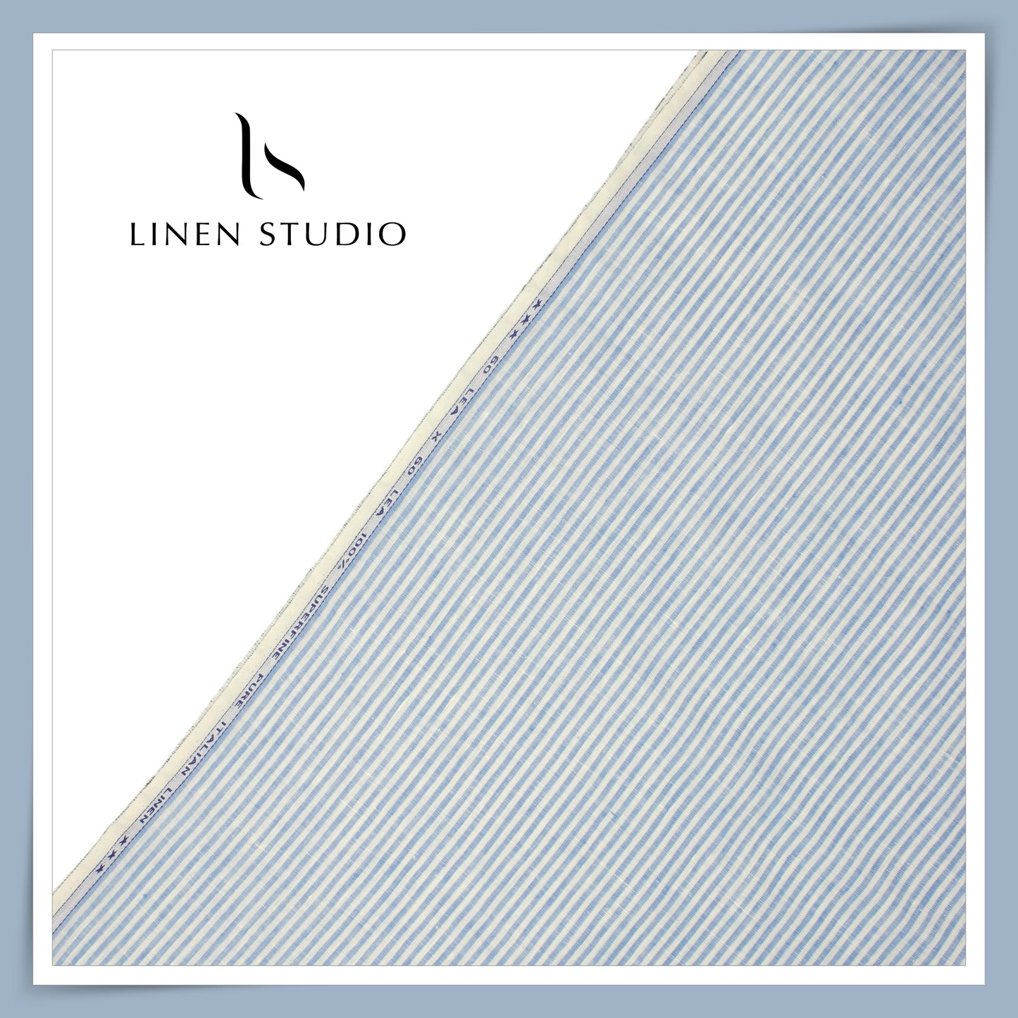 60 Lea Pure European Linen Shirting - Off White & Blue Sober Stripes (NEW) (Limited Stock)